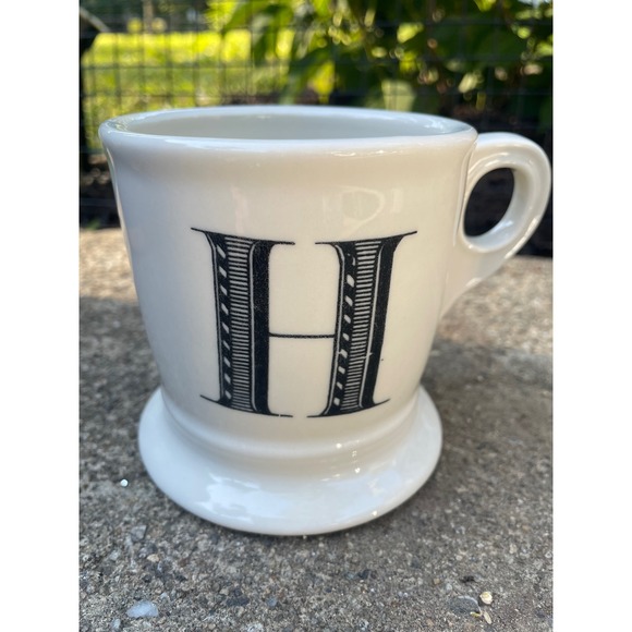Anthropologie Monogram Letter H Cream Ceramic Coffee Mug Tea Cup Kitchen Decor - Picture 1 of 3